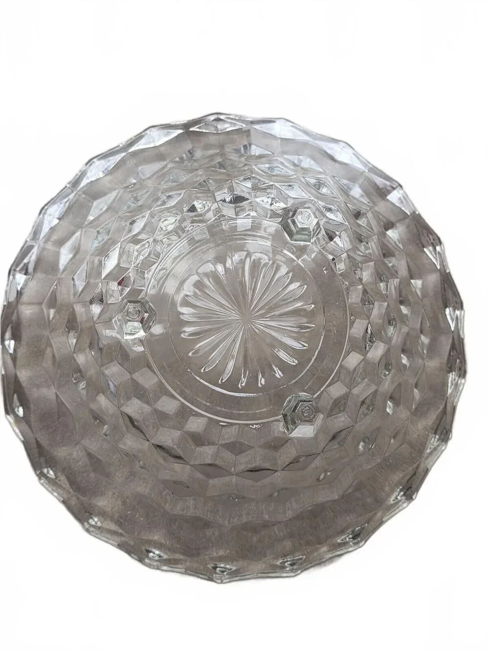 Vintage Clear Glass Footed Serving Bowl Cubist Diamond Point